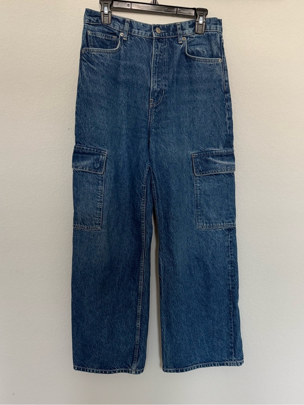 Reformation Cary Cargo High Rise Slouchy Wide Leg Jeans Size 29 Medium Wash - Picture 3 of 10